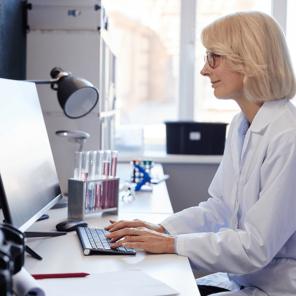 Scientist sitting at computer